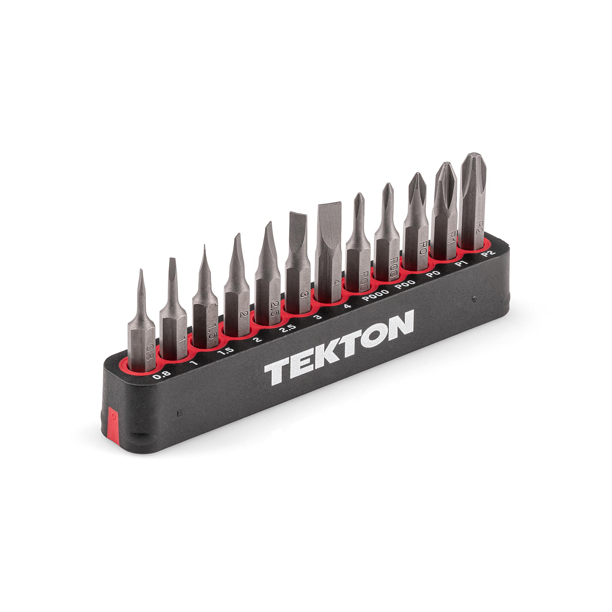 TEKTON 4 mm Phillips and Slotted Bit Set with Rail, 12-Piece (#000 - #2, 0.8 - 4 mm) | DZZ92001